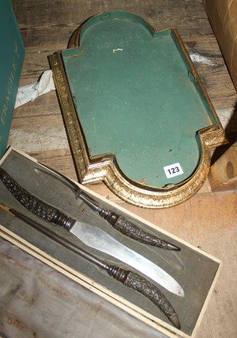 Gilt metal base & carving set in case